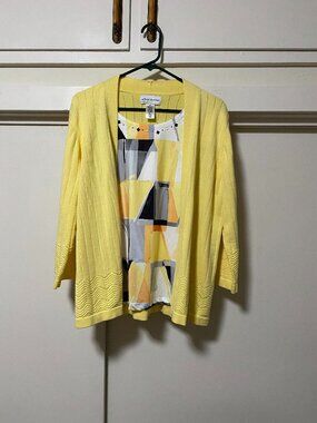 Alfred Dunner, yellow cardigan w/attached blouse, size XL